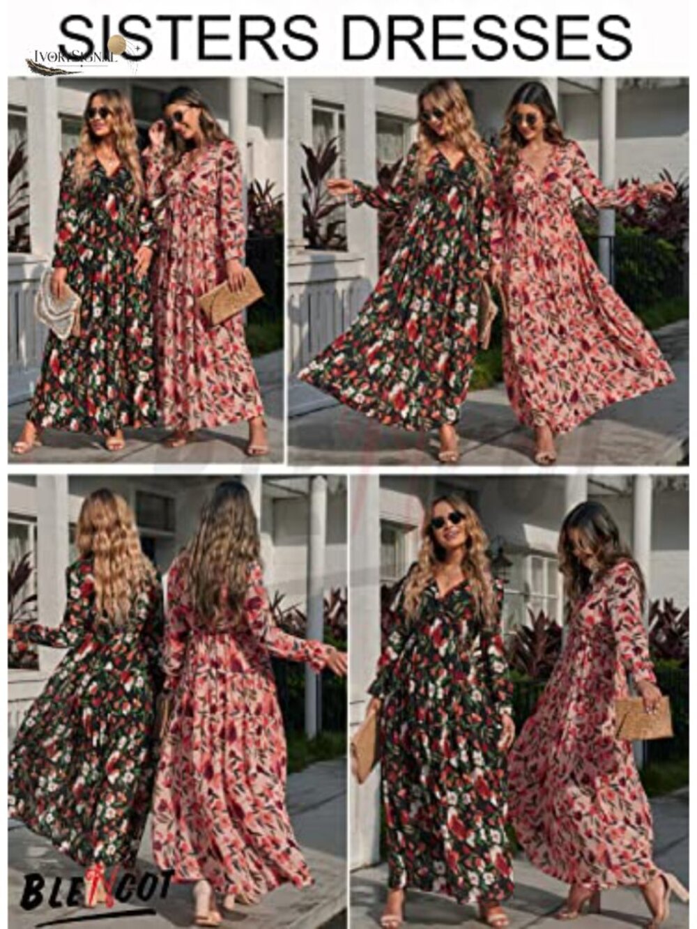 Womens Boho Floral Deep V Neck Long Sleeve Maxi Dress Beach Wedding - Picture 6 of 6